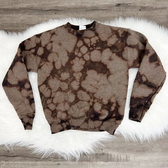 Custom Bleach Tie Dye Hanes Youth Kids Small Black Crewneck Pullover Sweatshirt - Picture 1 of 6